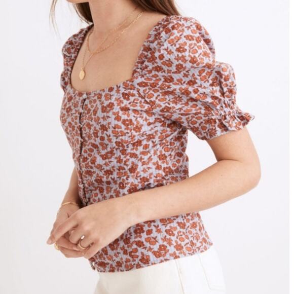 NWOT Madewell Button-Front Smocked Back Top in Piccola Floral Size 4 - Picture 2 of 10